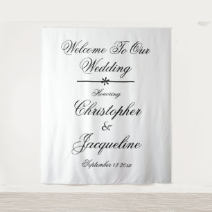 Elegant Script Chic Wedding Photo Booth Backdrop Tapestry