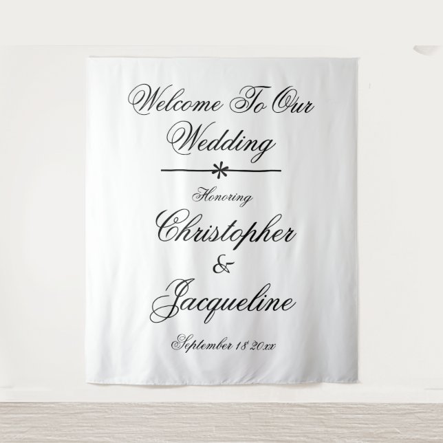 Elegant Script Chic Wedding Photo Booth Backdrop Tapestry (Front)