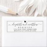 Elegant Script Chic Wedding Return Address Label<br><div class="desc">Elegant, Modern Black and White Hand Lettered Wedding Return Address Labels. Featuring a pretty hand-written script bride and groom name template with swash-tail font in black, little heart shape on the top, around thin line frame on white color background. Easy to personalize them with your names and return address info....</div>