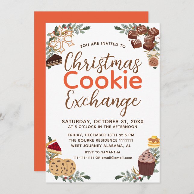 Elegant Script Christmas Cookie Exchange Party Invitation (Front/Back)