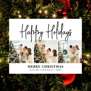 Elegant Script Christmas Family Photo Collage Holiday Postcard