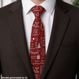 Elegant Script Christmas Font Collage Burgundy Tie