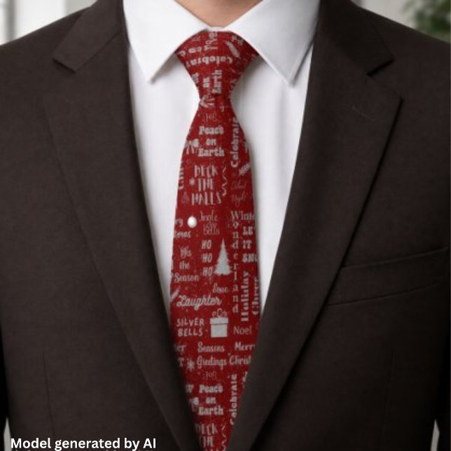 Elegant Script Christmas Font Collage Burgundy Tie (Creator Uploaded)