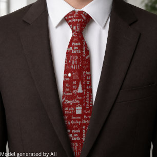 Elegant Script Christmas Font Collage Burgundy Tie