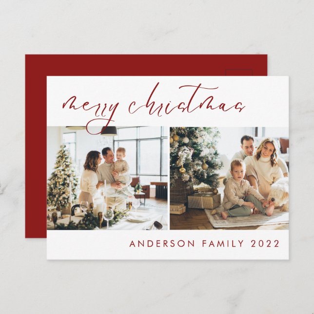 Elegant Script Christmas Greeting | Red Postcard (Front/Back)