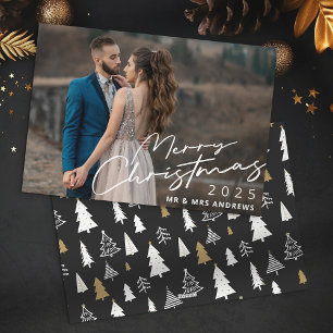 Elegant Script Christmas Married Couple Photo Holiday Card