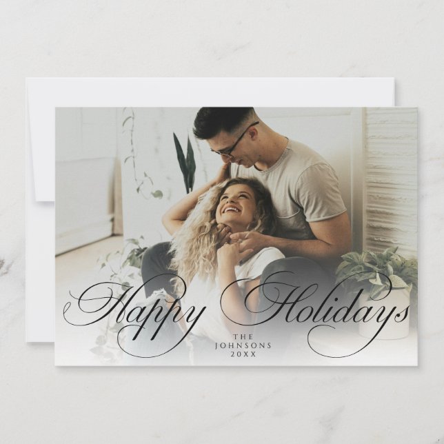 Elegant Script Christmas Modern Minimal 1 Photo Holiday Card (Front)