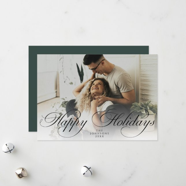 Elegant Script Christmas Modern Minimal Photo Holiday Card (Front/Back In Situ)