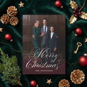 Elegant Script Christmas Photo Family Holiday Card