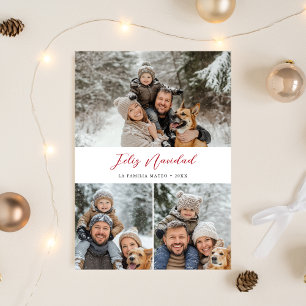 Elegant Script Christmas Photo Feliz Navidad Red  Holiday Card