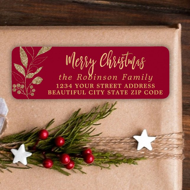 Elegant Script Christmas Red Return Address Label (Creator Uploaded)