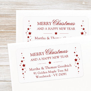 Elegant Script Christmas Red Stars Return Address Label