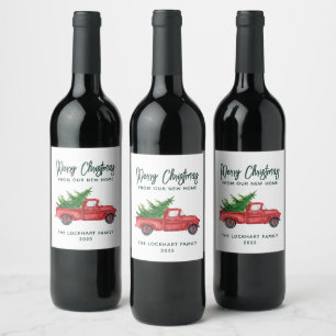 Elegant Script Christmas Red Truck Holiday Wine Label