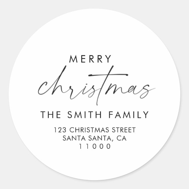 Elegant Script Christmas Return Address Envelope  Classic Round Sticker (Front)