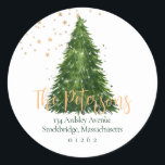 Elegant Script Christmas Return Address Labels<br><div class="desc">Simple yet so chic this eye-catching Christmas return address label is the perfect ending for your Christmas mailings! Gorgeous script with an elegant tree. Measuring 1.5 inches in diameter/20 per sheet. 
Also available in 3" circles.</div>