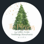 Elegant Script Christmas Return Address Labels<br><div class="desc">Simple yet so chic this eye-catching Christmas return address label is the perfect ending for your Christmas mailings! Gorgeous script with an elegant tree. Measuring 1.5 inches in diameter/20 per sheet. 
Also available in 3" circles.</div>