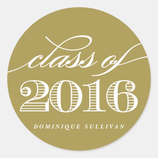 Elegant Script Class of 2016 | Gold Graduation II Classic Round Sticker (Front)