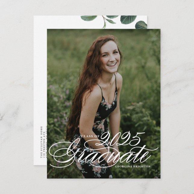 Elegant Script Class of 2024 Photo Graduation Invitation Postcard (Front/Back)