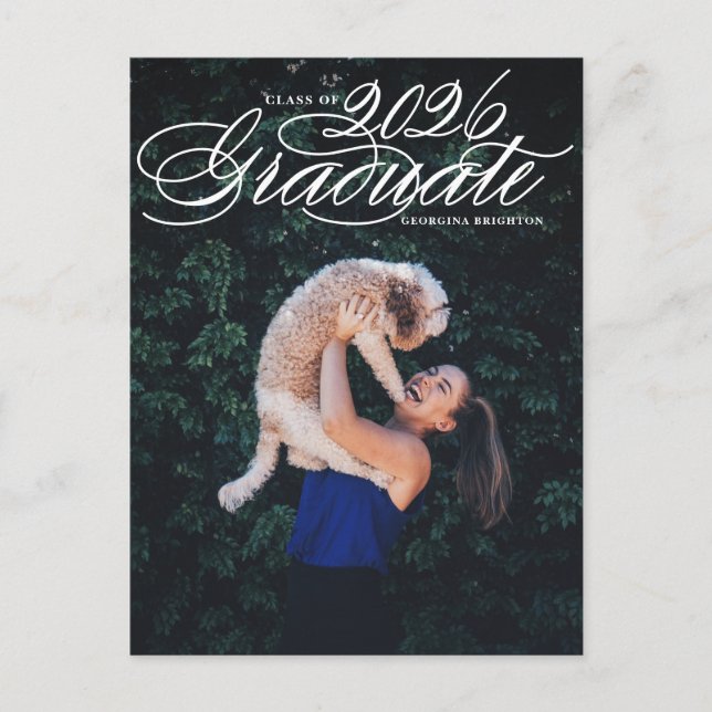 Elegant Script Class of 2024 Photo Graduation Invitation Postcard (Front)