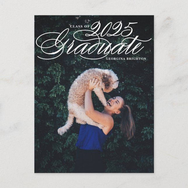 Elegant Script Class of 2025 Photo Graduation Announcement Postcard (Front)