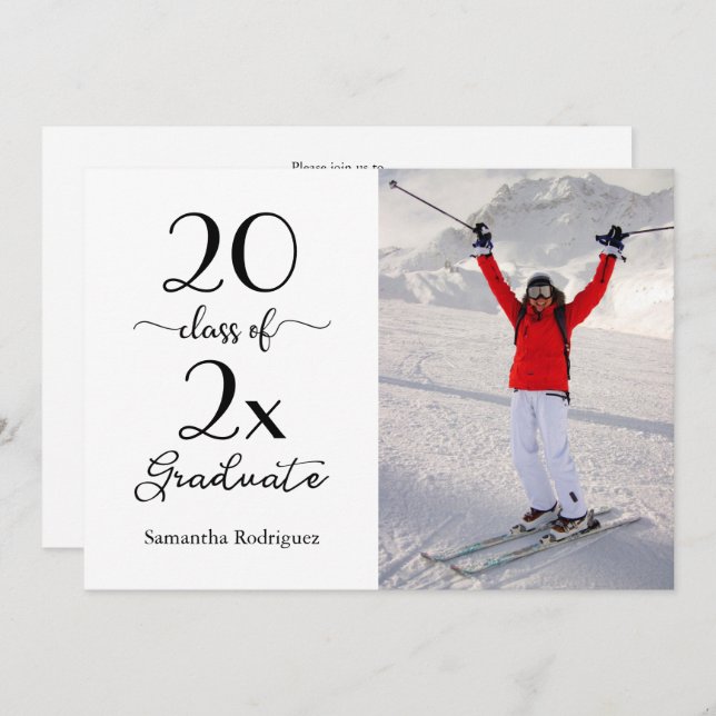 Elegant Script Class of Photo Graduation Party Invitation (Front/Back)