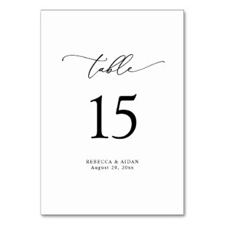 Elegant Script Classic Black & White Wedding Table Number