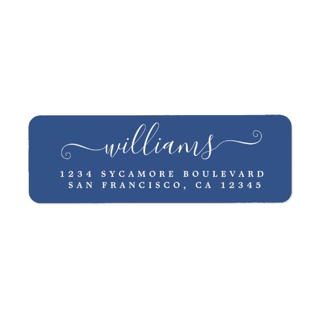 Elegant Script Classic Blue Family Return Address (Front)
