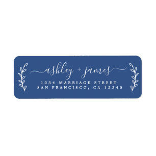 Elegant Script Classic Blue Wedding Return Address