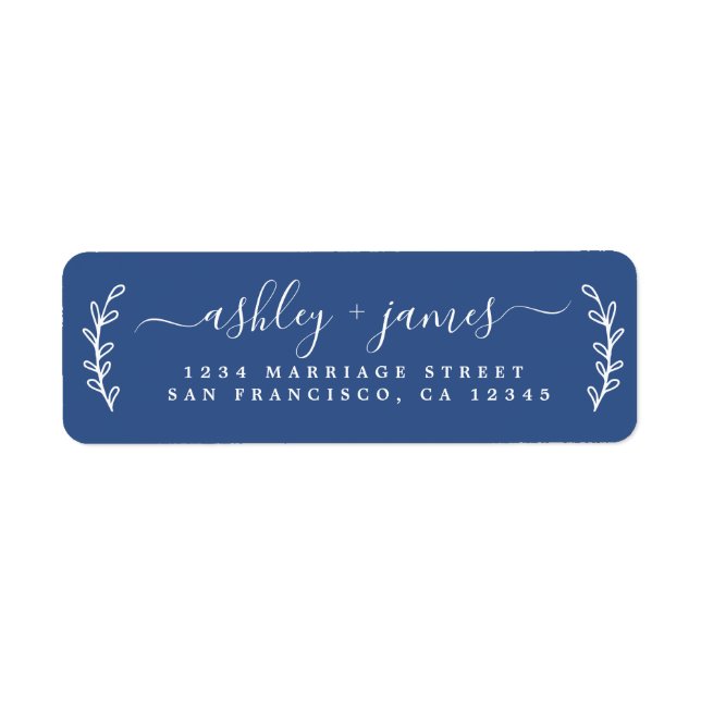 Elegant Script Classic Blue Wedding Return Address (Front)
