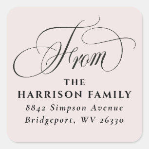 Elegant script classic blush return address square sticker
