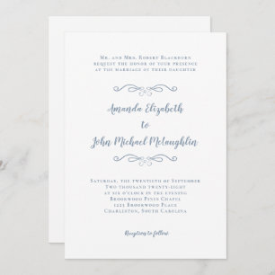 Elegant Script Classic Formal Wedding Dusty Blue Invitation