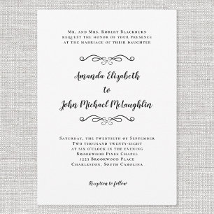 Elegant Script Classic Simple Formal Wedding Black Invitation