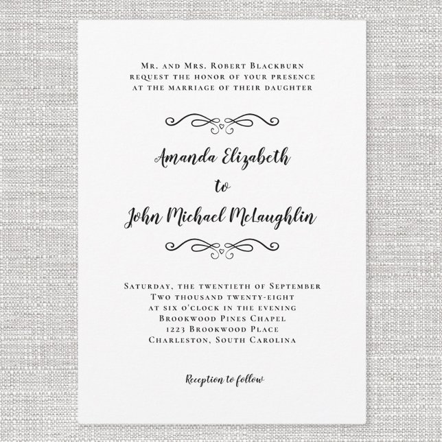 Elegant Script Classic Simple Formal Wedding Black Invitation (Elegant Script Classic Simple Formal Wedding Black Invitation)