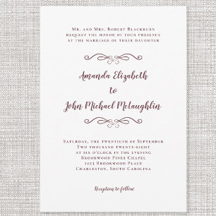 Elegant Script Classic Wedding Burgandy White Chic Invitation