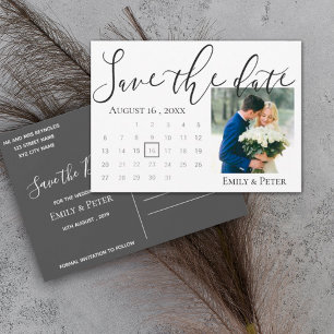 Elegant Script Classy Back White Wedding Photo Save The Date