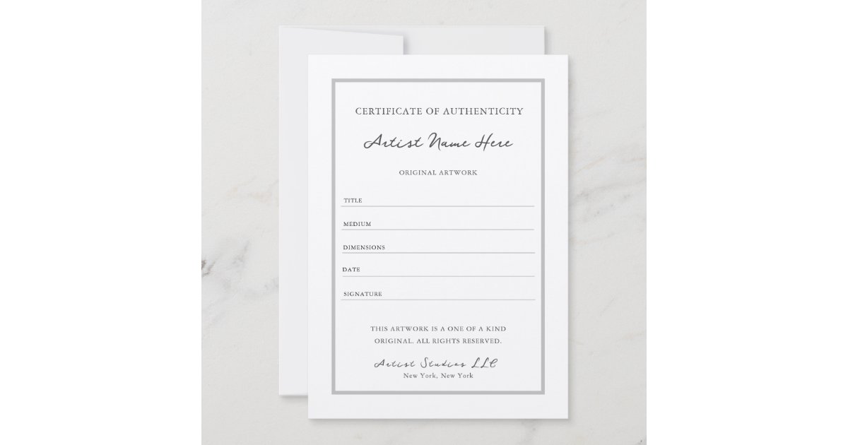 Elegant Script Classy Certificate of Authenticity Invitation | Zazzle
