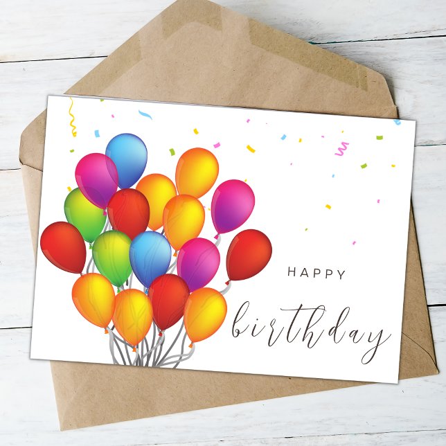 Elegant Script Colourful Balloons Happy Birthday Card (Creator Uploaded)