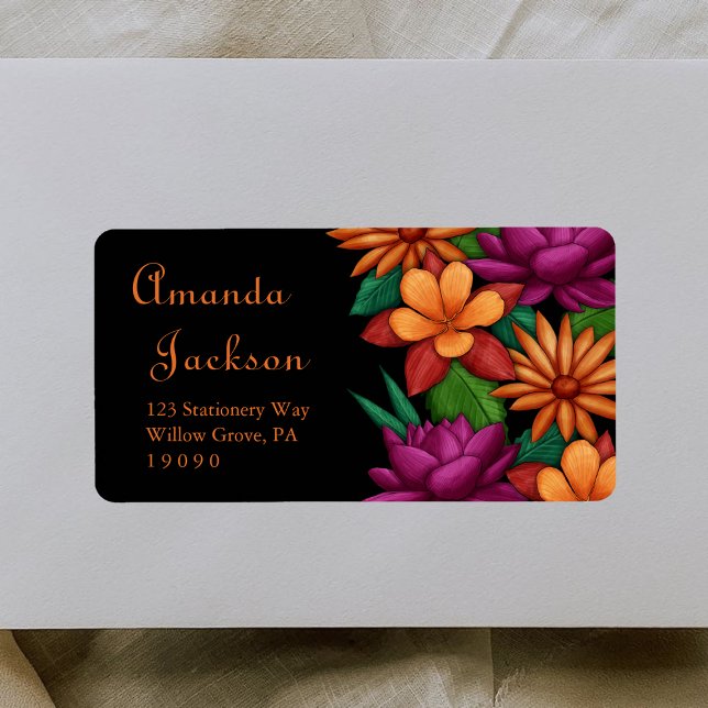 Elegant Script Colourful Flowers Return Address Label (Creator Uploaded)