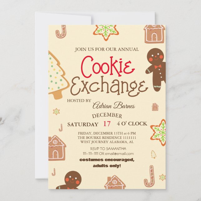 Elegant Script Cookie Exchange Christmas Party Inv Invitation (Front)