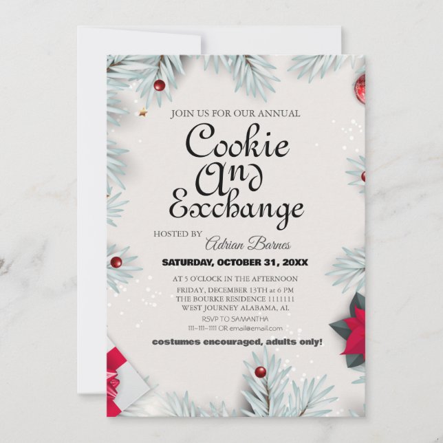 Elegant Script Cookie Exchange Christmas Party Invitation (Front)