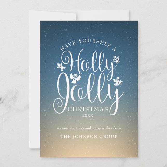 Elegant Script Corporate Holly Jolly  Holiday Card (Front)