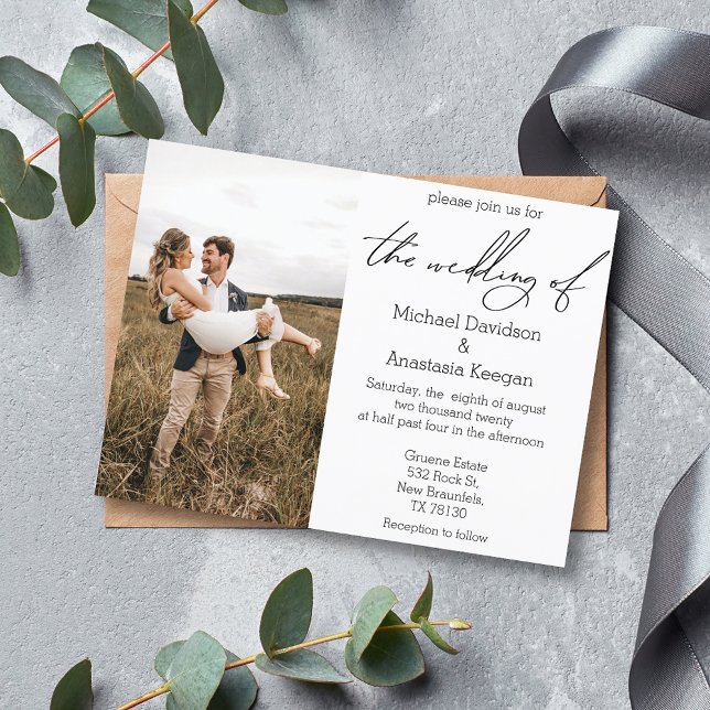 elegant script country wedding photo invitation postcard (Creator Uploaded)