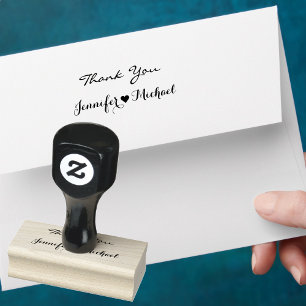 Elegant Script Couple Name Heart Wedding Thank You Rubber Stamp