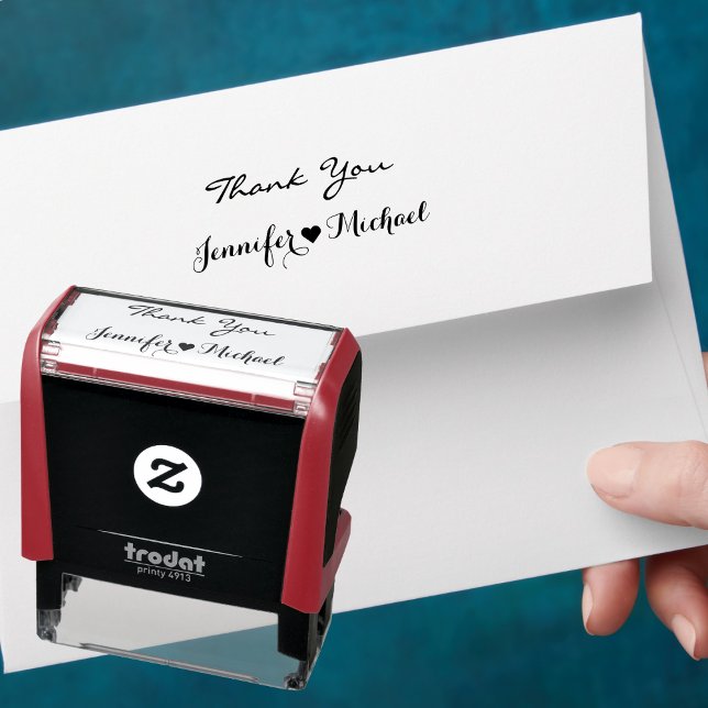 Elegant Script Couple Name Heart Wedding Thank You Self-inking Stamp (Elegant Script Couple Name Heart Wedding Thank You Self-inking Stamp)