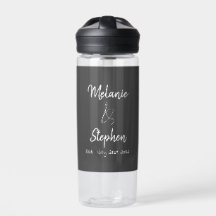 Elegant Script Couple Names Date Typography Grey Water Bottle