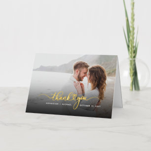 Elegant Script Couple Photo Wedding Thank You Gold Foil Greeting Card