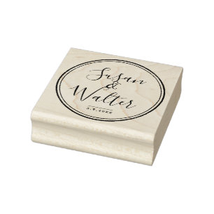 Elegant Script Couple's Names With Wedding Date Rubber Stamp