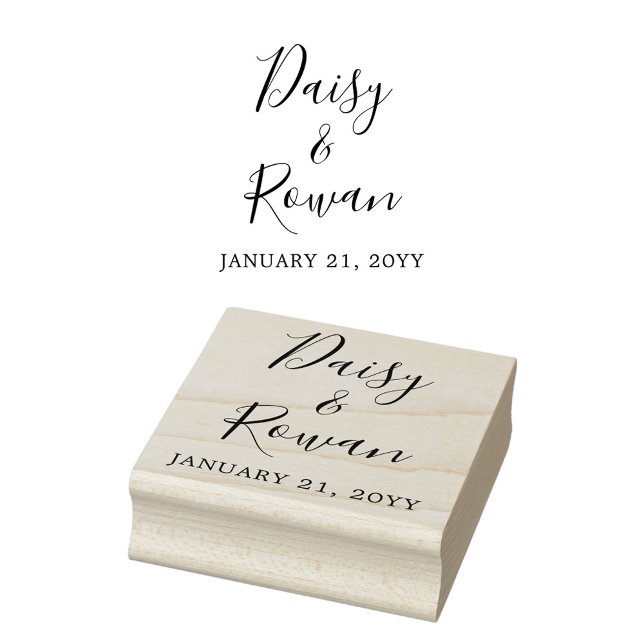 Elegant Script Couple's Names With Wedding Date Rubber Stamp (Creator Uploaded)