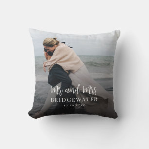 Elegant Script Couples Photo Minimalist Cushion