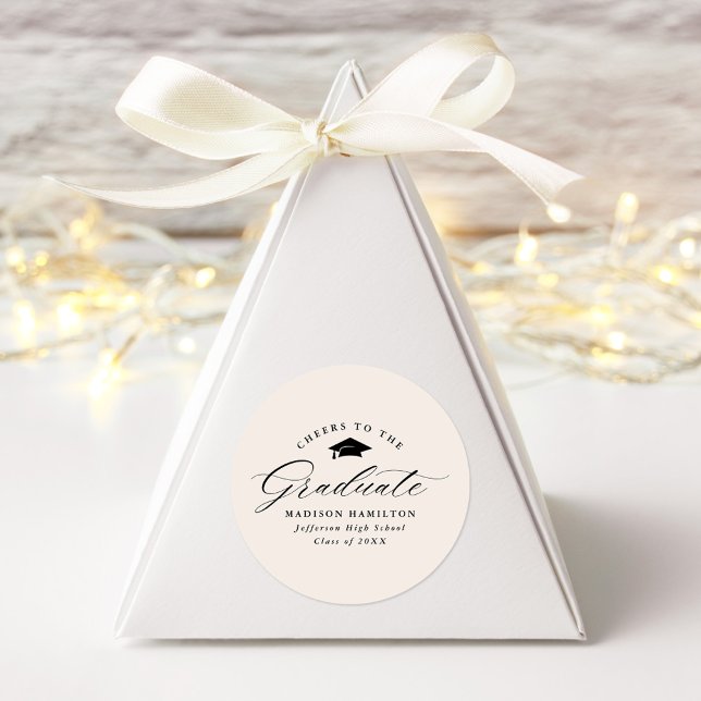 Elegant Script Cream Cheers to the Graduate Classic Round Sticker (Creator Uploaded)
